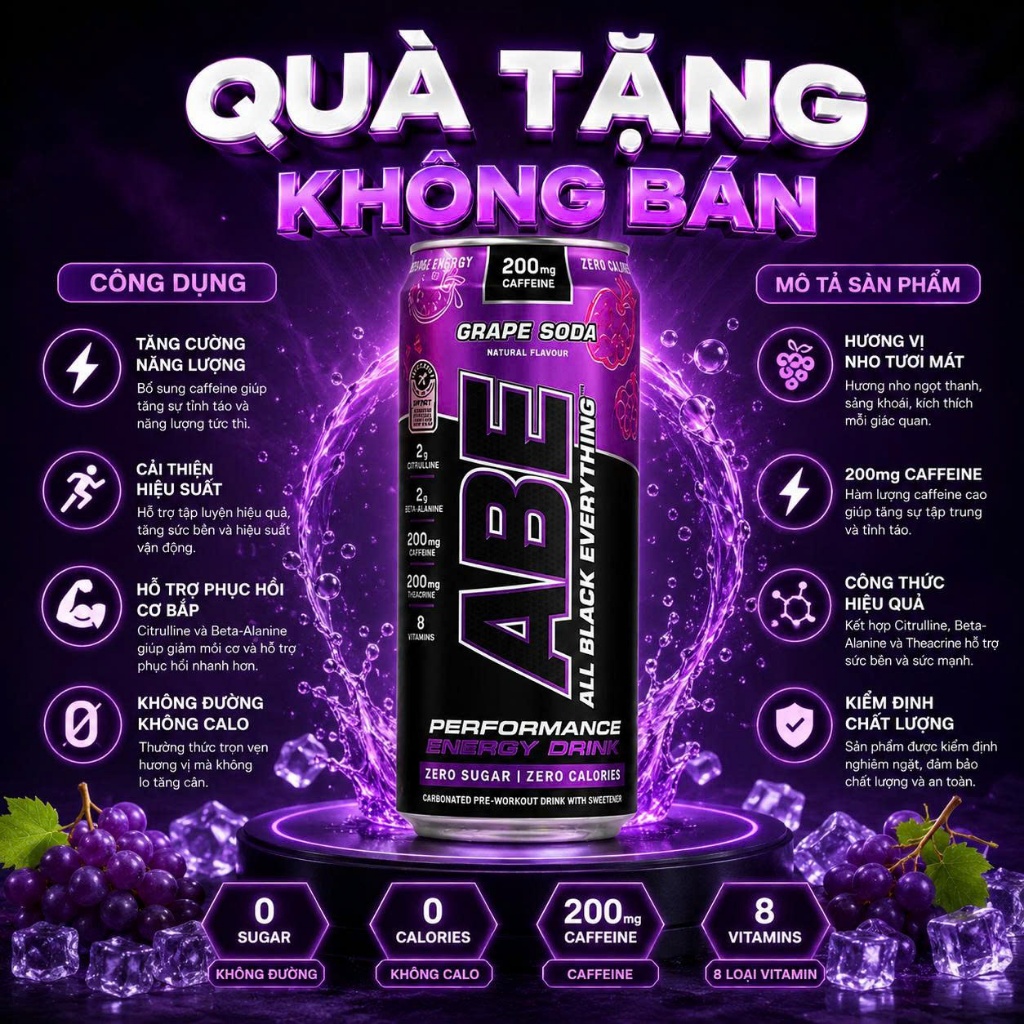 (1 Lon) ABE Pre-workout Nước Uống Tăng Lực, Tăng Sức Mạnh, Có Gas
