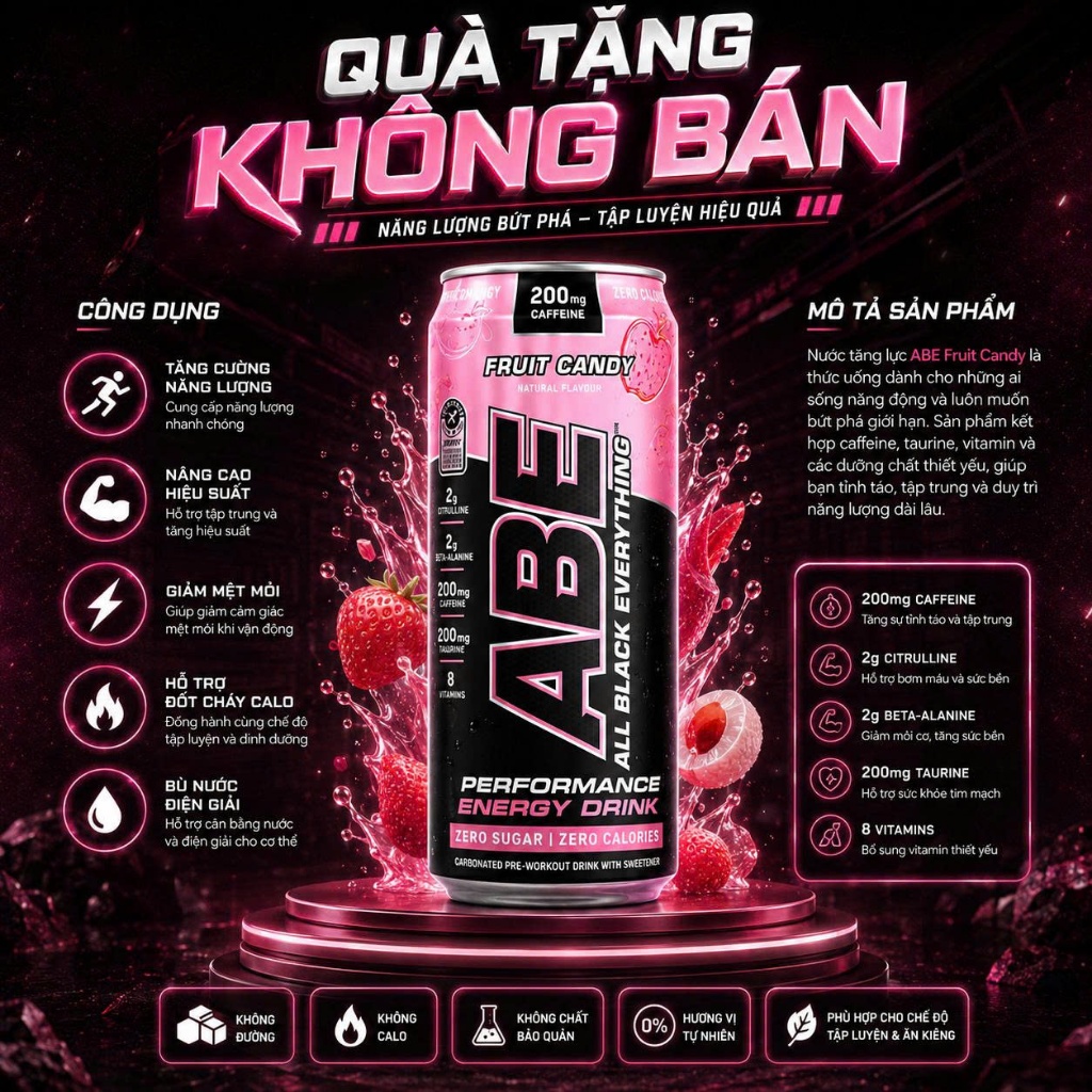[1 Lon] ABE Pre-workout RTD - Nước uống ABE Pre workout Bổ Sung Năng Lượng, Nước Tăng Lực 0 Sugar