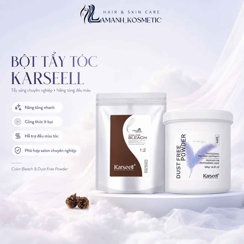 Bột Tẩy Tóc KARSEELL Blond Diva Trắng/Tím | Hỗ Trợ Nâng Tone Tóc, Làm Sáng Nền Trước Khi Nhuộm.