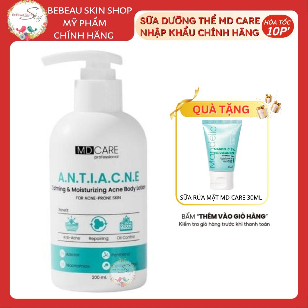 Sữa Dưỡng Thể MD Care Calming & Moisturizing Acne Ngừa Mụn Nhập Khẩu Chính Hãng - Bebeau