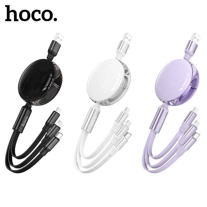 Cáp sạc rút HOCO X78 3in1 từ chân USB sang typeC + LN + Micro, hỗ trợ sạc lên đến 2A