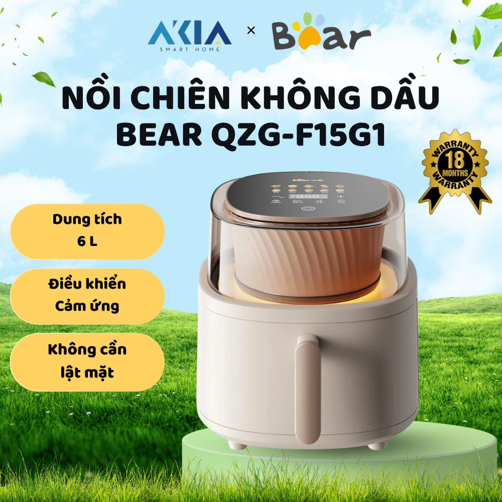 Nồi chiên không dầu Bear QZG-F15G1 6L - 10 chế độ nấu, điều khiển cảm ứng - Bảo hành 18 tháng
