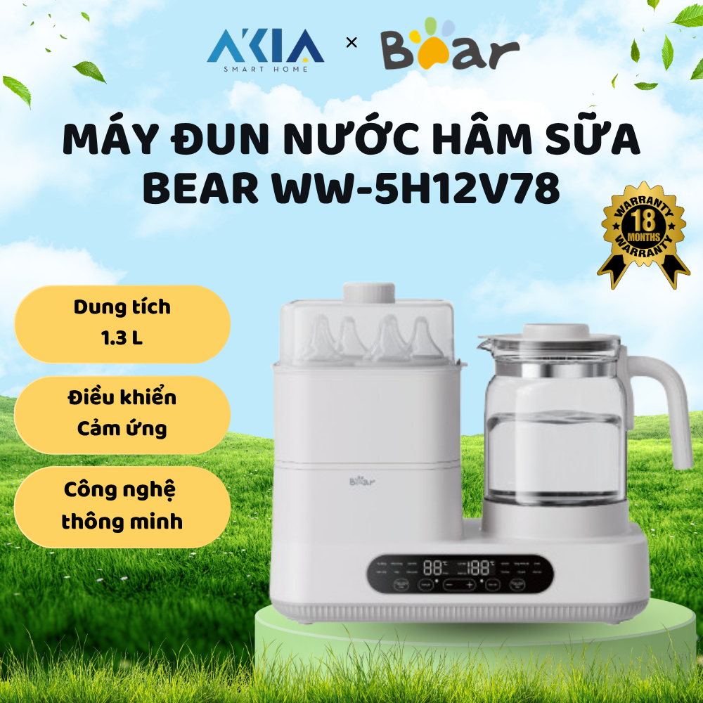Máy hâm sữa tiệt trùng và đun nước Bear WW-5H12V78 - 2 khoang chức năng riêng biệt, hẹn giờ giữ ấm