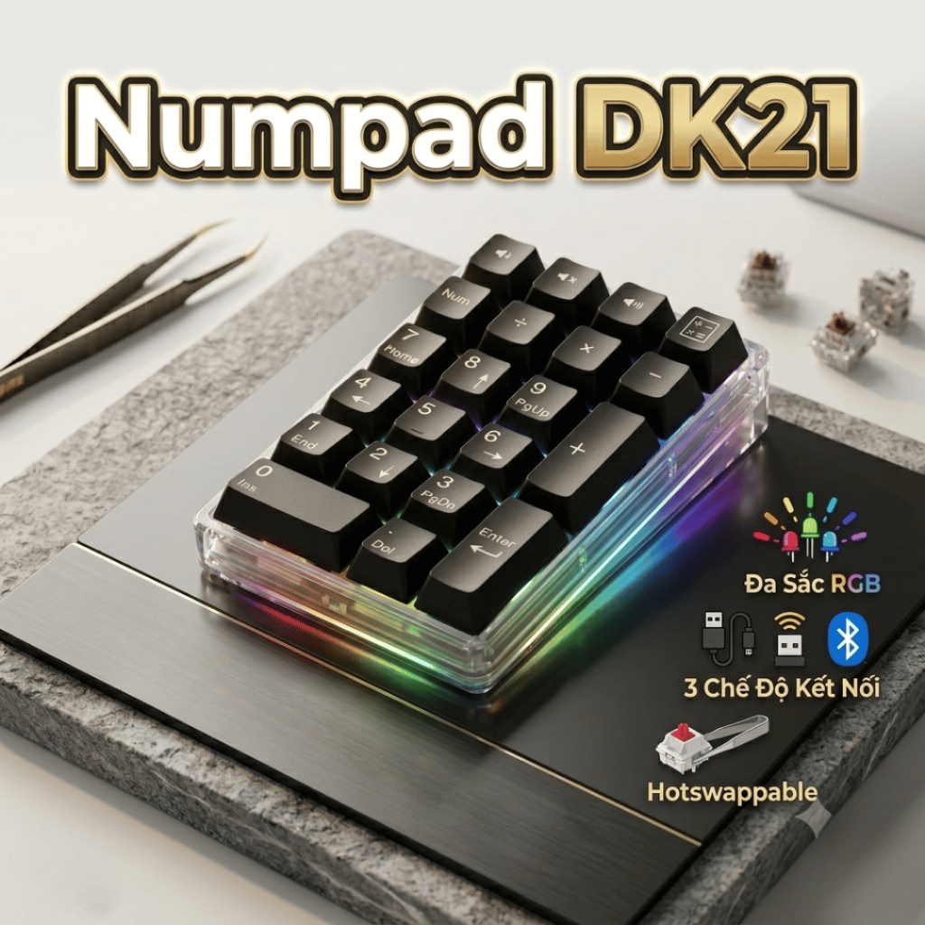 [BH 12TH] Kit Numpad DK21(DK22)  Ba Chế Độ Kết Nối | RGB Pin 650mAh (Có App Keymap)