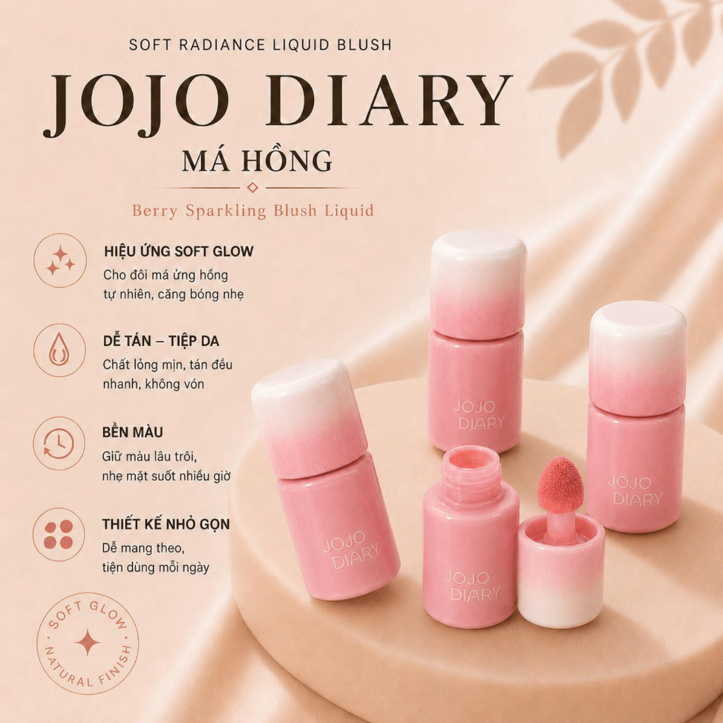 Má Hồng JOJO DIARY Berry Sparkling Blush Liquid.