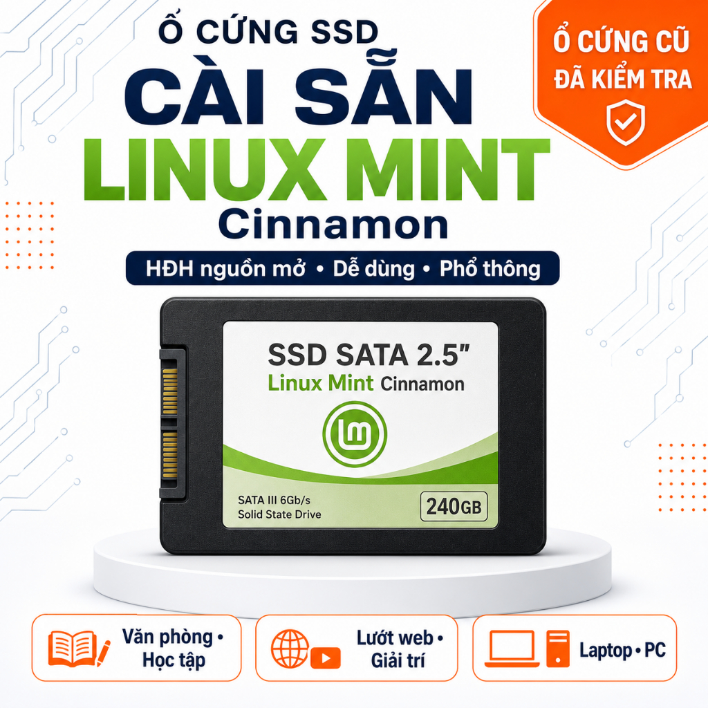Ổ cứng SSD cũ cài sẵn 3 HĐH nguồn mở Linux Mint, Ubuntu LTS, Bazzite dùng văn phòng IT và gameSteam