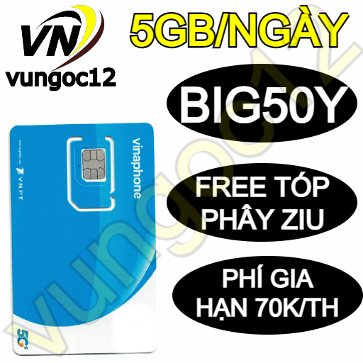 SIM 5G VINA BIG50Y THAGA70N TD49 TẶNG 100GB/THÁNG 12thang K NẠP TIỀN