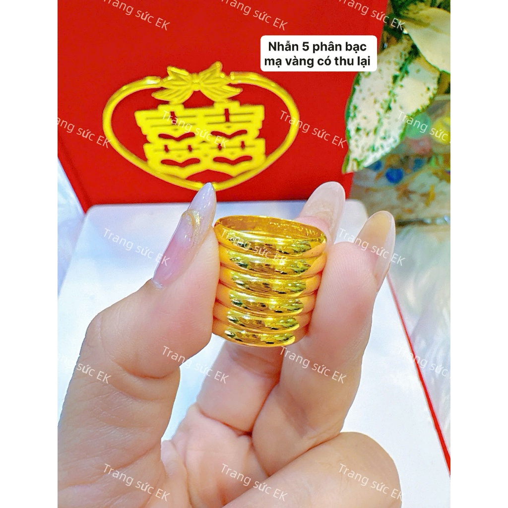 Nhẫn trơn đủ chỉ  bạc mạ vàng (có thu lại ) NB01