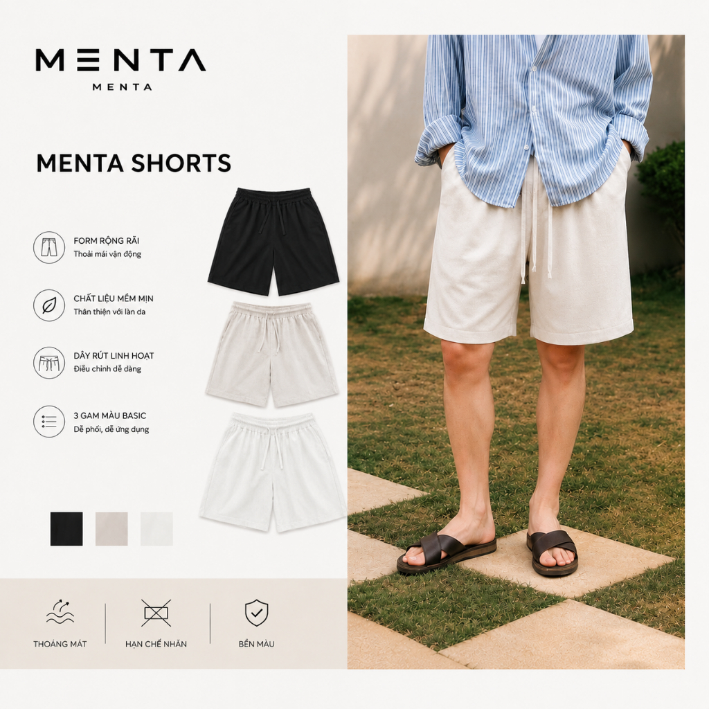 [DEAL MỞ BÁN ] MENTA WEAR SHORT ĐŨI LINEN Nam Menta Wear Form Basic Trẻ Trung Mát Mẻ Dễ Phối Đồ Chất