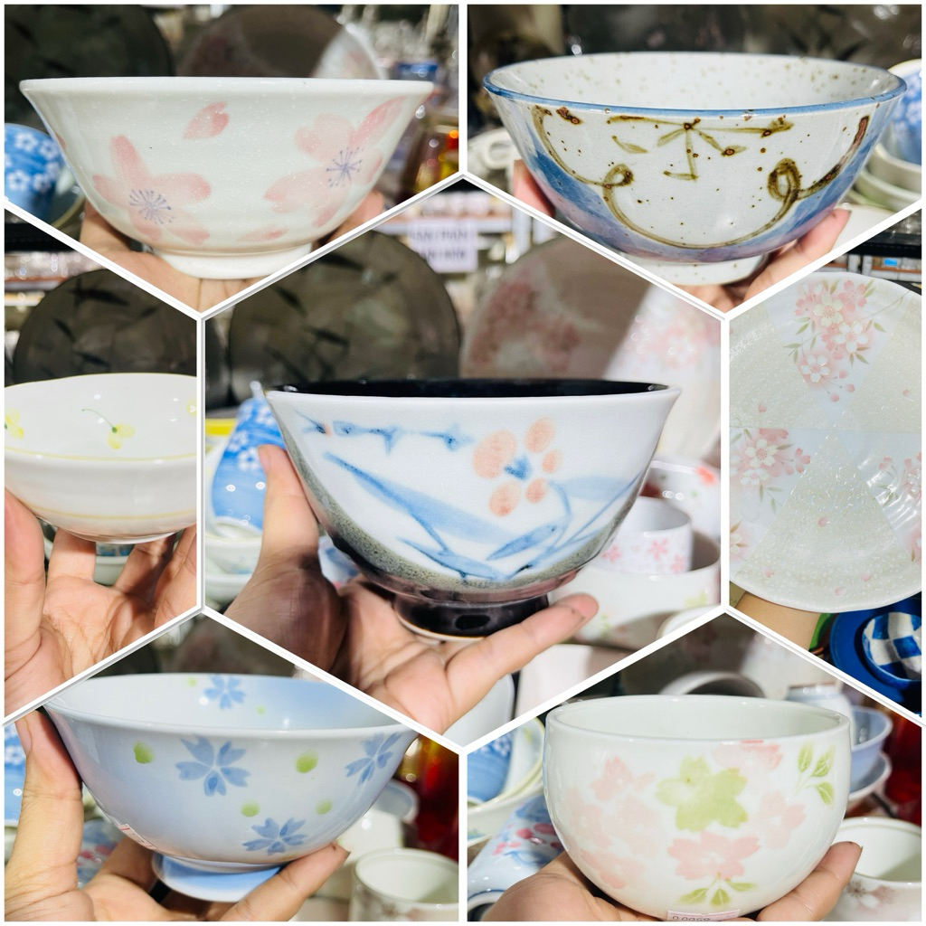 GỐM SỨ NHẬT, tô chén đĩa hoa anh đào, tô mộc, chén mộc