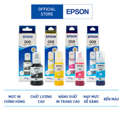 Mực Epson 008 Dùng Cho Máy L6460,L6490,L6570, L6580, L15150, L15160 Màu In Sắc Nét Tích Hợp Khả Năng Chống Nước