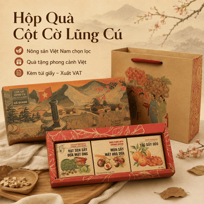 Hộp Quà Tặng Thực Phẩm Nông Sản, Cột Cờ Lũng Cú, Phong Cảnh Việt, Kèm Túi Giấy, Xuất VAT