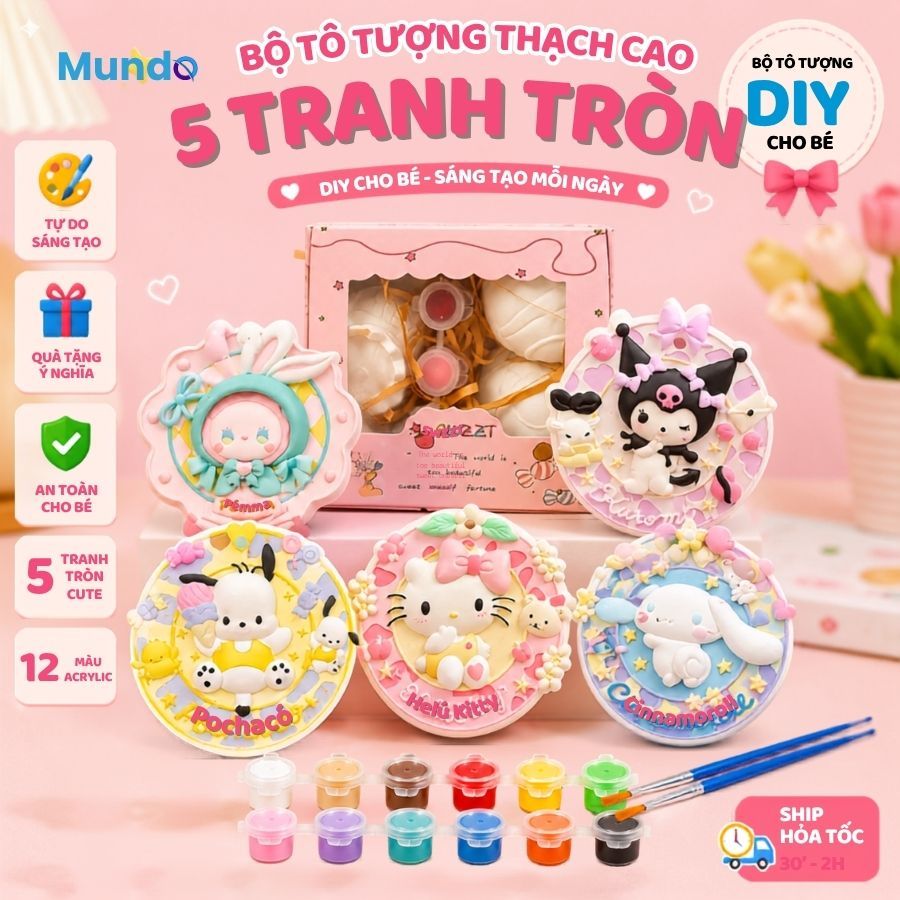 [MUNDO] Hộp Quà 5 Tượng Thạch Cao Tô Màu Tranh Treo Emma – Kitty Size L – Decor DIY Sáng Tạo