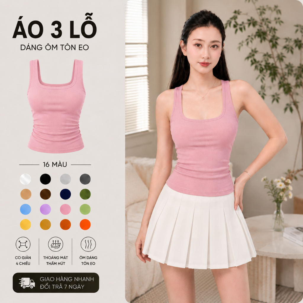 Áo Ba Lỗ Nữ Ôm Body - Áo Tank Top Nữ Bozip Cotton Co Giãn 4 Chiều, Tôn Dáng, Mặc Trong & Mặc Ngoài, Nhiều Màu