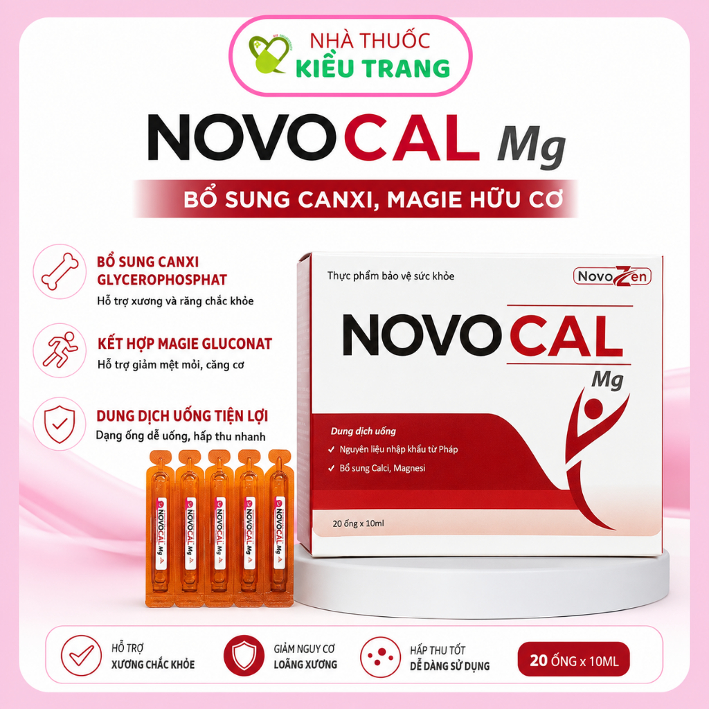 Canxi NOVOCAL Mg - Bổ sung Canxi hữu cơ dạng nước kết hợp Magie, giúp xương răng chắc khoẻ