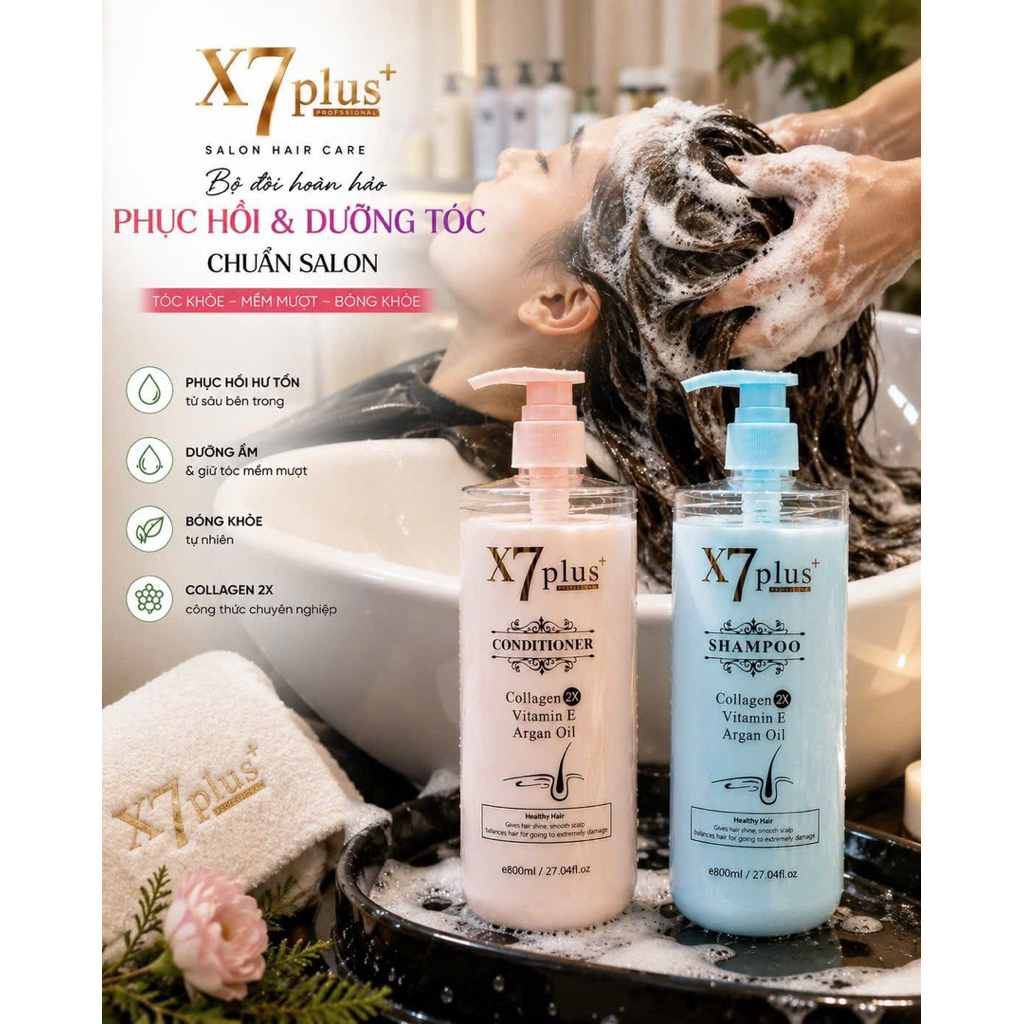 Dầu Gội Xả X7 Plus 800ml x2 - Phục Hồi Tóc Hư Tổn, Giảm Gãy Rụng, Mềm Mượt Chuẩn Salon