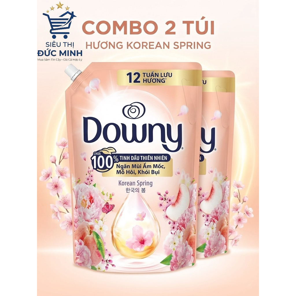 Combo 2 Túi Nước Xả Vải Downy Korean Spring Túi 3L – Nước Xả Đậm Đặc Hương Hoa Mùa Xuân Hàn Quốc, Lư