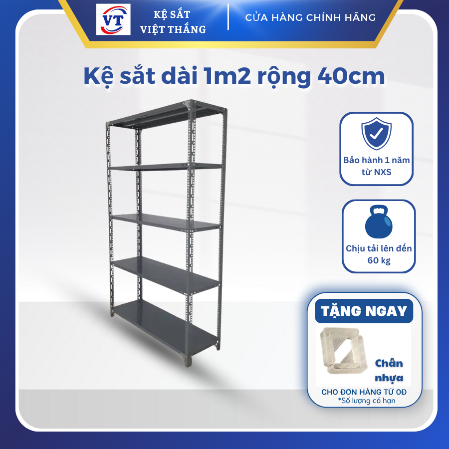 Kệ sắt v lỗ lắp ghép 5 tầng: Dài 1m2 x rộng 40cm x 5 tầng. Kệ đựng đồ đa năng lắp ghép.