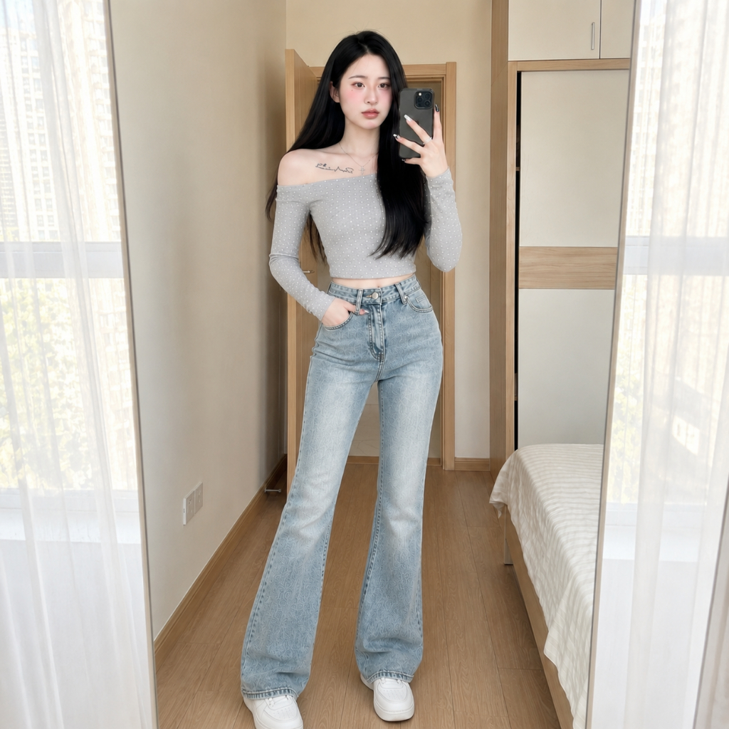 Quần bò nữ ống loe MIAA  dáng ôm màu RETRO, quần jeans loe cạp cao co giãn ôm eo nữ đủ size nhiều màu | BigBuy360 - bigbuy360.vn