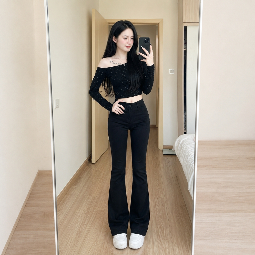 Quần bò nữ ống loe MIAA  dáng ôm màu RETRO, quần jeans loe cạp cao co giãn ôm eo nữ đủ size nhiều màu | BigBuy360 - bigbuy360.vn