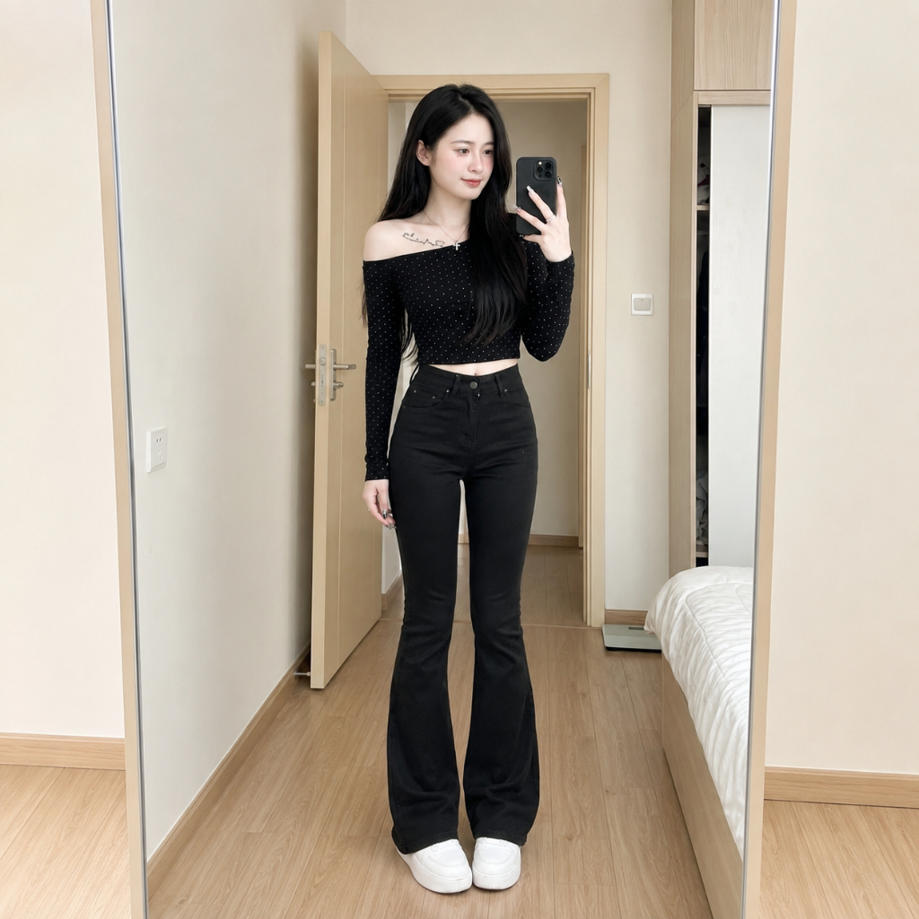 Quần bò nữ ống loe MIAA  dáng ôm màu RETRO, quần jeans loe cạp cao co giãn ôm eo nữ đủ size nhiều màu | BigBuy360 - bigbuy360.vn