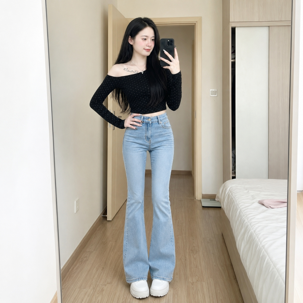 Quần Jeans Ống loe nữ MIAA màu Retro cạp cao chất jean co giãn ôm chân  siêu tôn dáng đủ size_Q21 | BigBuy360 - bigbuy360.vn