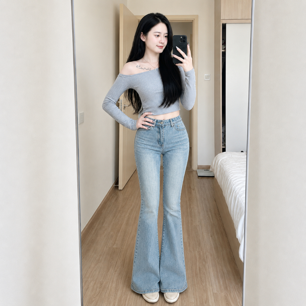 Quần Jeans Ống loe nữ MIAA màu Retro cạp cao chất jean co giãn ôm chân  siêu tôn dáng đủ size_Q21 | BigBuy360 - bigbuy360.vn