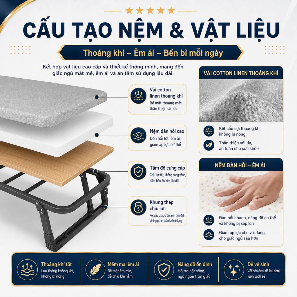 HEINO Giường gấp gọn văn phòng thông minh Có Bánh Xe Khung Thép lợi cho dân văn phòng ngủ trưa | BigBuy360 - bigbuy360.vn