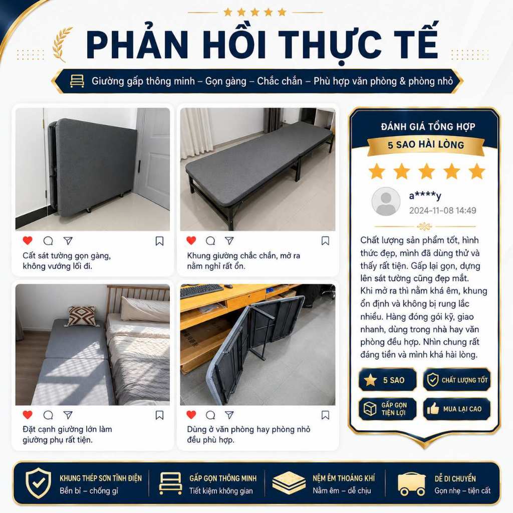 HEINO Giường gấp gọn văn phòng thông minh Có Bánh Xe Khung Thép lợi cho dân văn phòng ngủ trưa | BigBuy360 - bigbuy360.vn