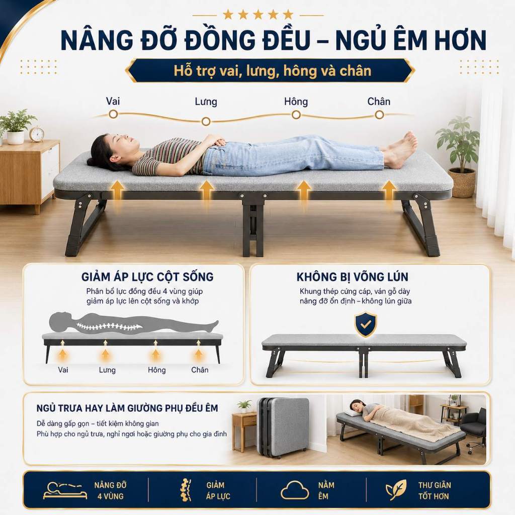 HEINO Giường gấp gọn văn phòng thông minh Có Bánh Xe Khung Thép lợi cho dân văn phòng ngủ trưa | BigBuy360 - bigbuy360.vn