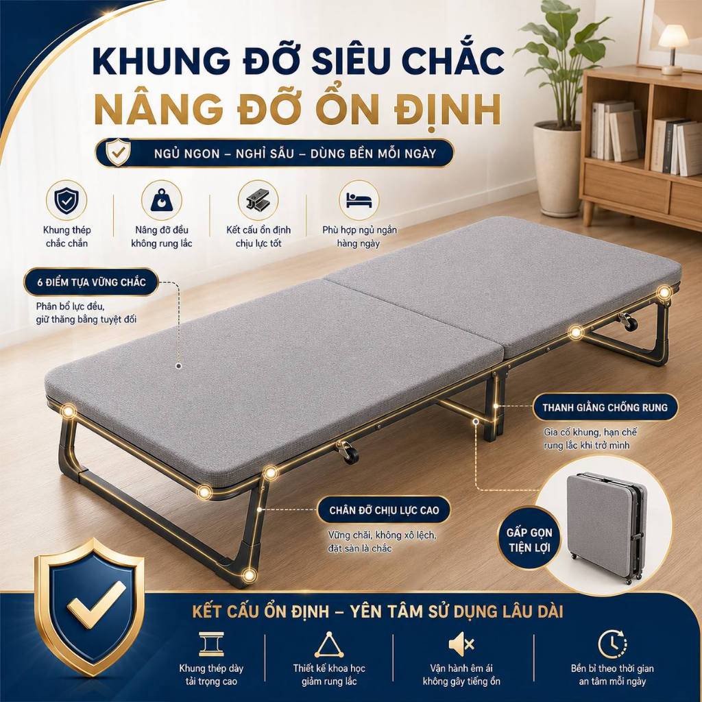 HEINO Giường gấp gọn văn phòng thông minh Có Bánh Xe Khung Thép lợi cho dân văn phòng ngủ trưa | BigBuy360 - bigbuy360.vn