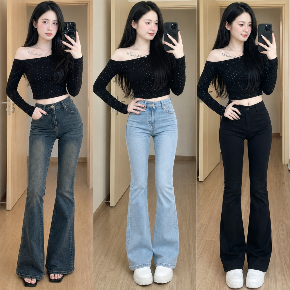 Quần Jeans Ống loe nữ MIAA màu Retro cạp cao chất jean co giãn ôm chân  siêu tôn dáng đủ size_Q21 | BigBuy360 - bigbuy360.vn