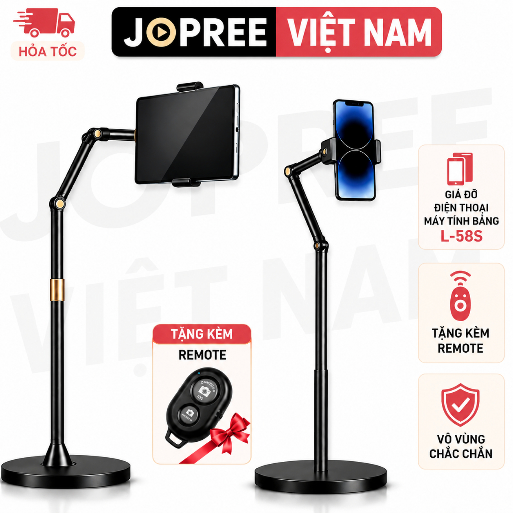Giá đỡ điện thoại, máy tính bảng đa năng JOPREE L-58S - L58S Plus Tripod Livestream, Chụp ảnh 360 độ