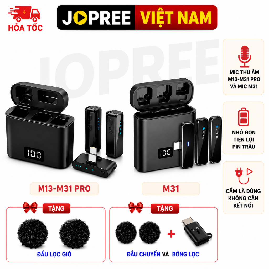 Mic Thu Âm Không Dây M13 (M31 Pro ) 2 Cổng và M31 1 Cổng Micro Cài Áo Cắm Trực Tiếp Vào Máy