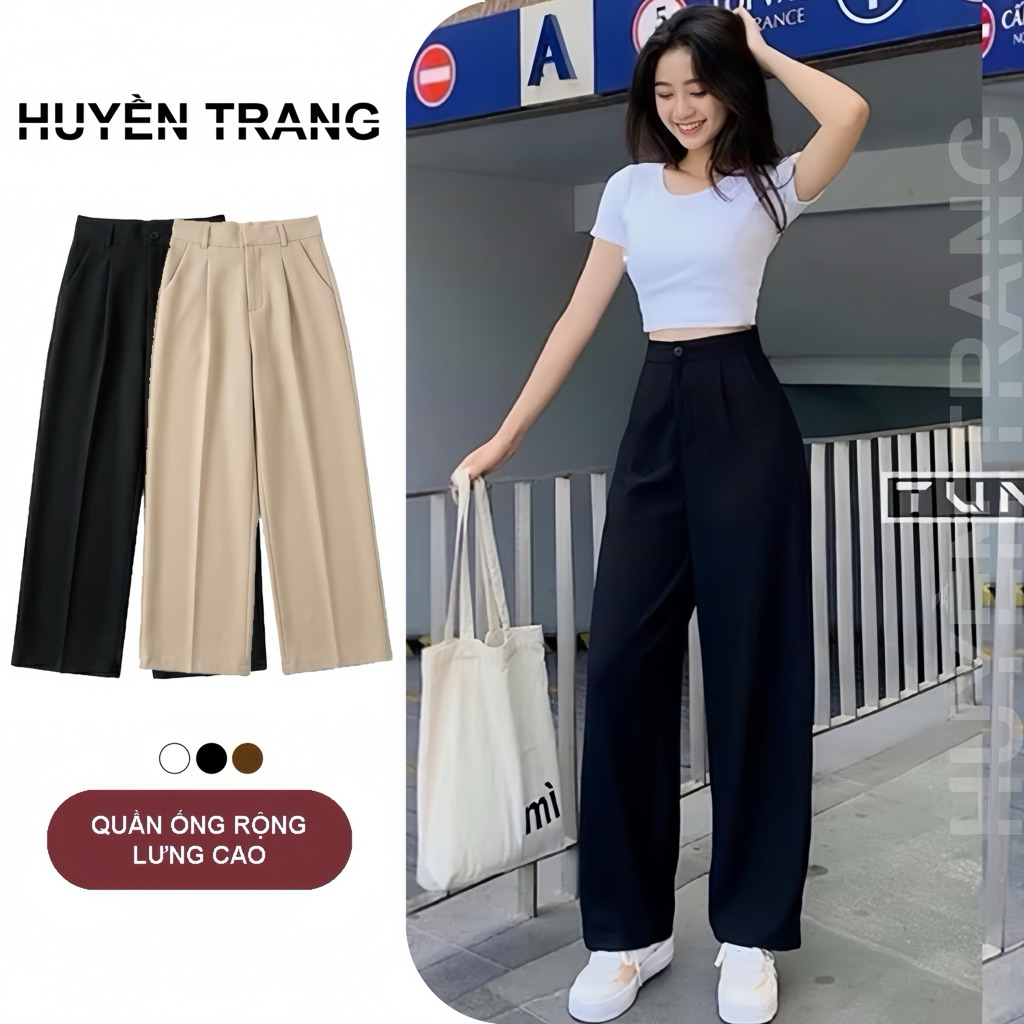 Quần Ống Rộng Nữ Lưng Cao Khóa Trước Quần Tây Nữ Ống Suông Chất Tuyết Mưa M188