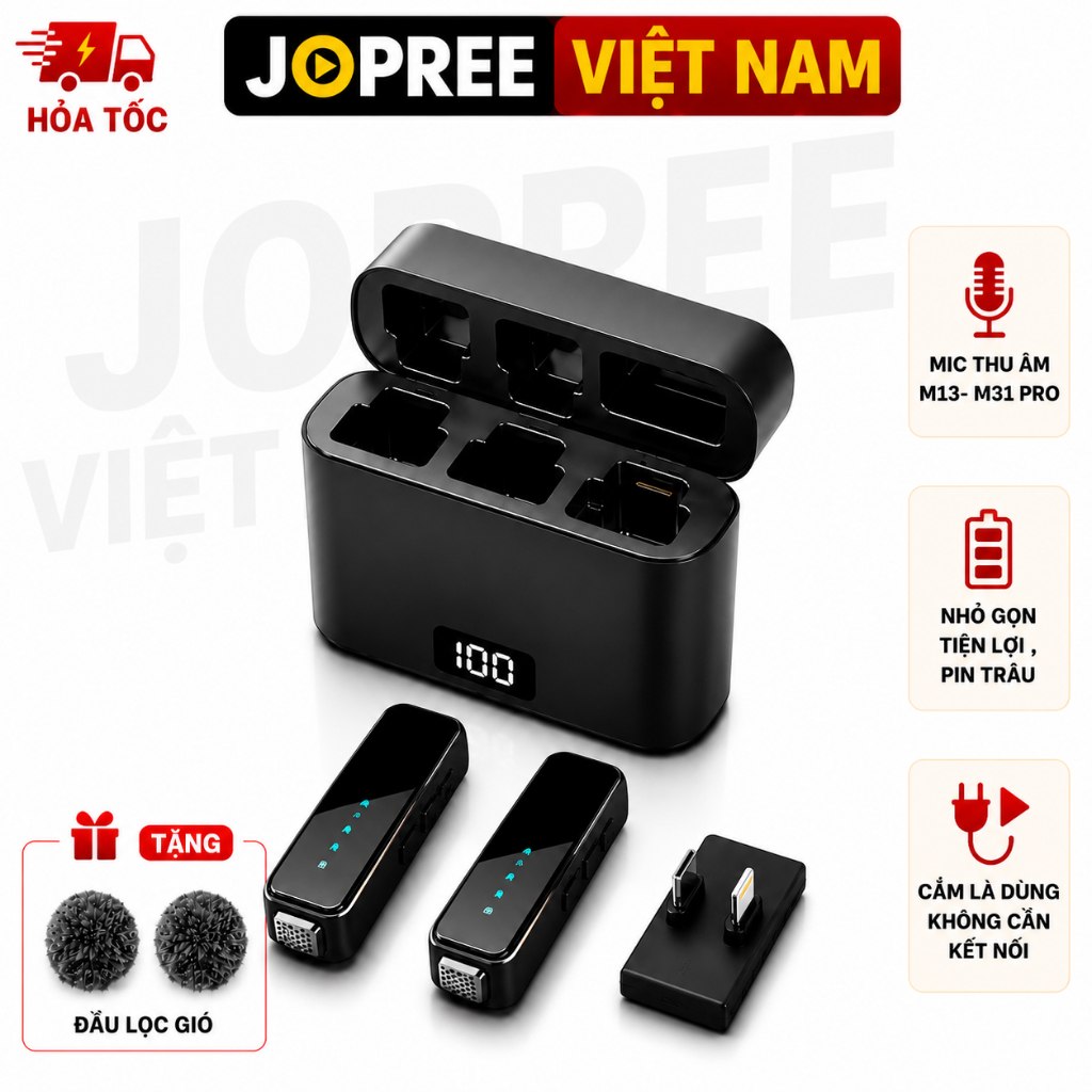 MIC THU ÂM KHÔNG DÂY CHO ĐIỆN THOẠI "M13 - M31 PRO " Thu Âm Livestream, Bán Hàng, Dạy Học, Phỏng Vấn