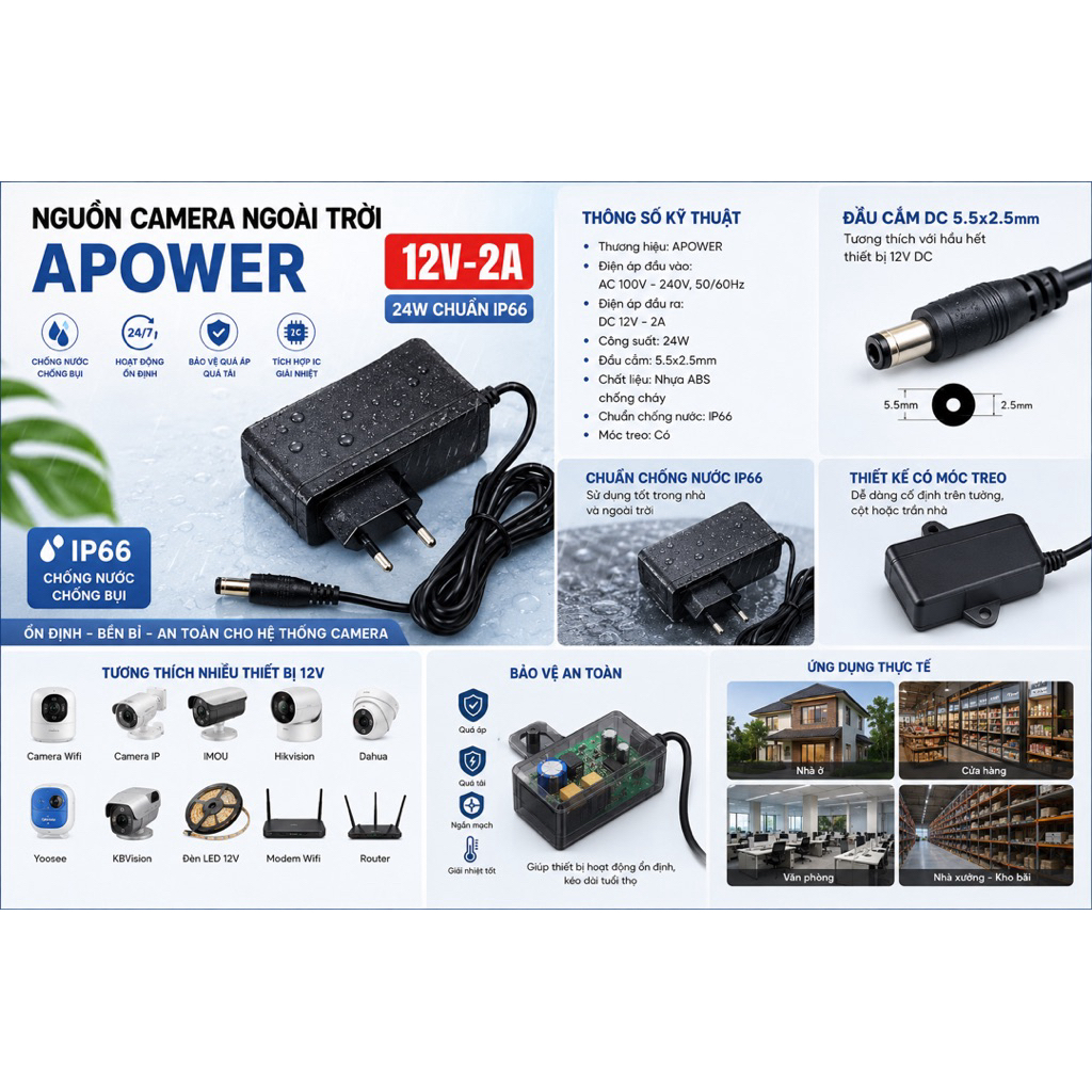 Adapter Nguồn 12v-1A, Nguồn 12V-1A mới