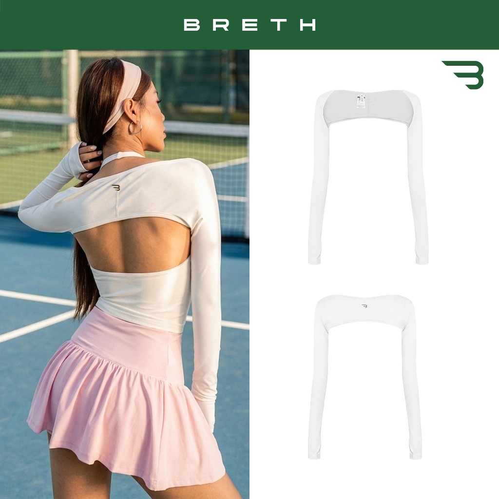 Áo khoác nữ dáng lửng bolero dài tay BRETH tay áo có lỗ xỏ logo inox thun thể thao màu trắng Bolero 