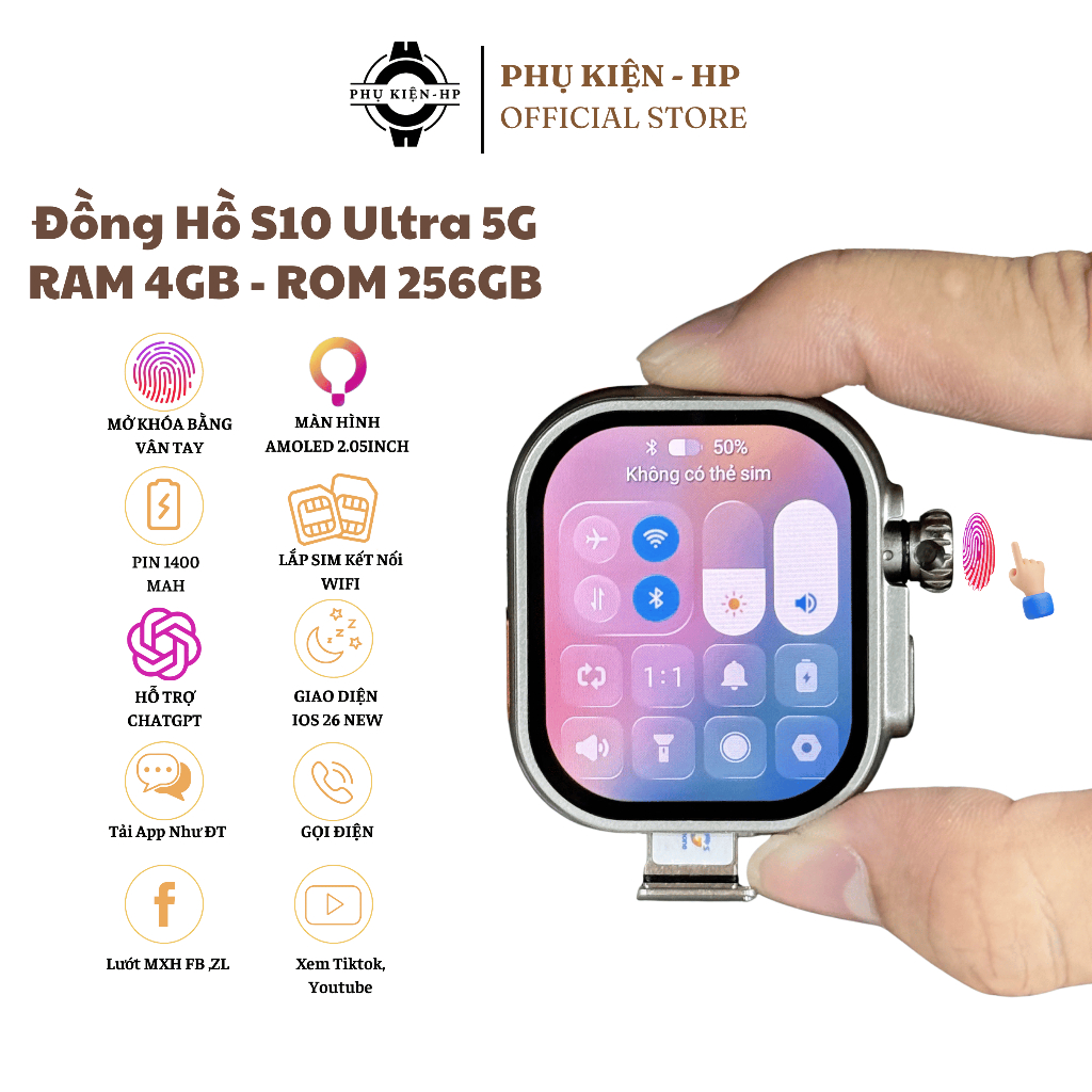 [4GB - 256GB] Đồng Hồ S10Ultra 49mm Đa Chức Năng Lắp Sim 5G Nghe Gọi Độc Lập, Dùng Được FB, Lướt Web Mới Nhất Hiện Tại.