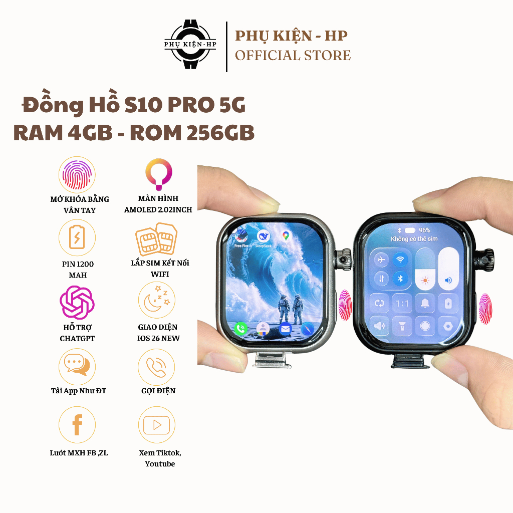 [4GB - 256GB] Đồng Hồ S10Pro Đa Chức Năng, Lắp Sim 5G Nghe Gọi Độc Lập, Dùng Được FB, Lướt Web, Xem 