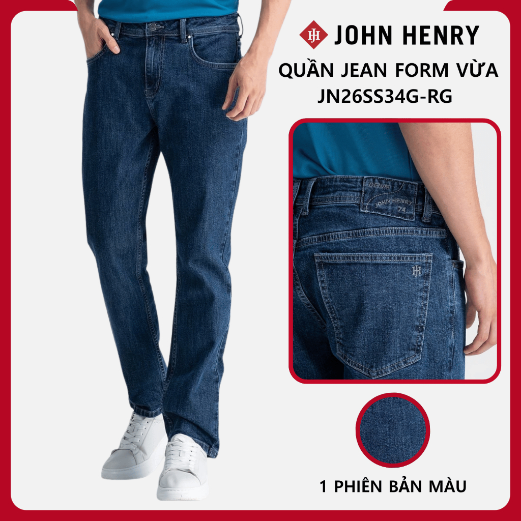 JOHN HENRY - JN26SS34G-RG - Quần Jean Dài Nam Form Vừa 98% Cotton 2% Spandex Thoải Mái Co Giãn