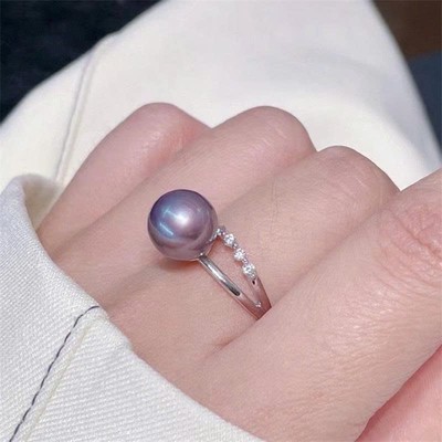 Nhẫn Đính Ngọc Trai Tím Đậm 10ly Thanh Lịch, Sang Trọng - Ngọc Trai Trường Thịnh