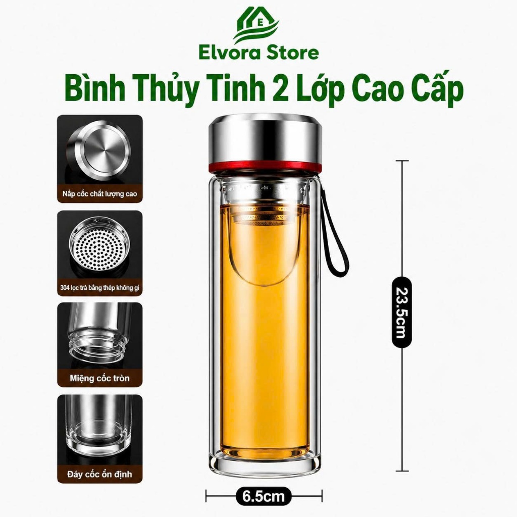 Bình Giữ Nhiệt Thuỷ Tinh Có Lõi Lọc Trà 2 Lớp Cap Cấp-Bình Thuỷ Tinh Trong Suốt Chịu Nhiệt Cực Tốt C