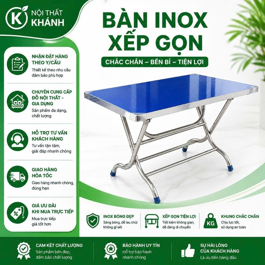 bàn inox ăn cơm gấp gọn đủ kích thước