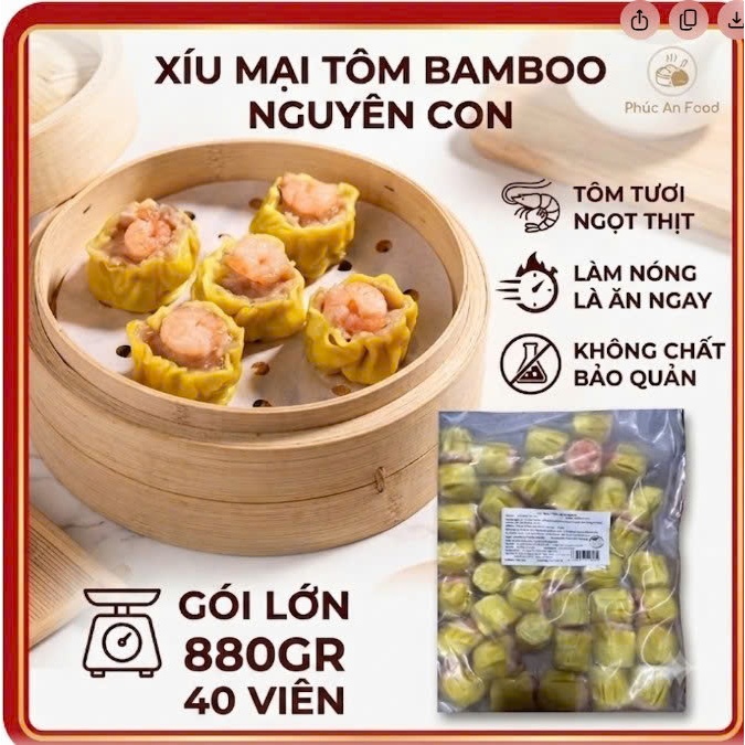 Xíu Mại Tôm Bamboo Nguyên Con Gói Lớn 880g (40 Viên) - Dimsum Chuẩn Vị Nhà Hàng, Vỏ Mỏng Nhân Đầy, Giao Hỏa Tốc hifood