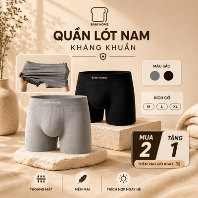 Quần sịp đùi boxer nam cao cấp BAMI HOME, quần boxer nam dệt kim co giãn 4 chiều, thoáng khí QS06