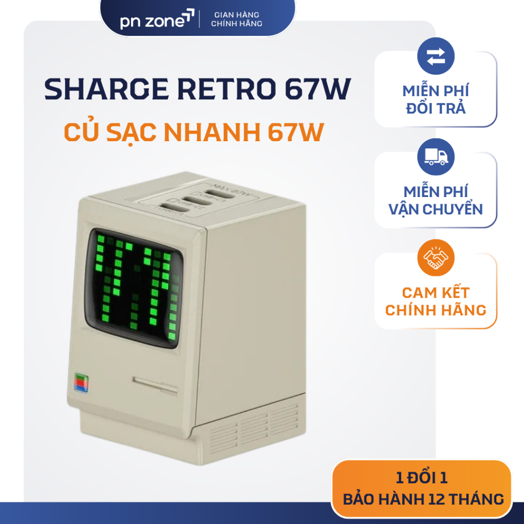 Củ Sạc Nhanh Sharge Shargeek  Retro 67W S067 PD/PPS/QC/SCP/FCP/PE Chính Hãng - Bảo Hành 12 Tháng