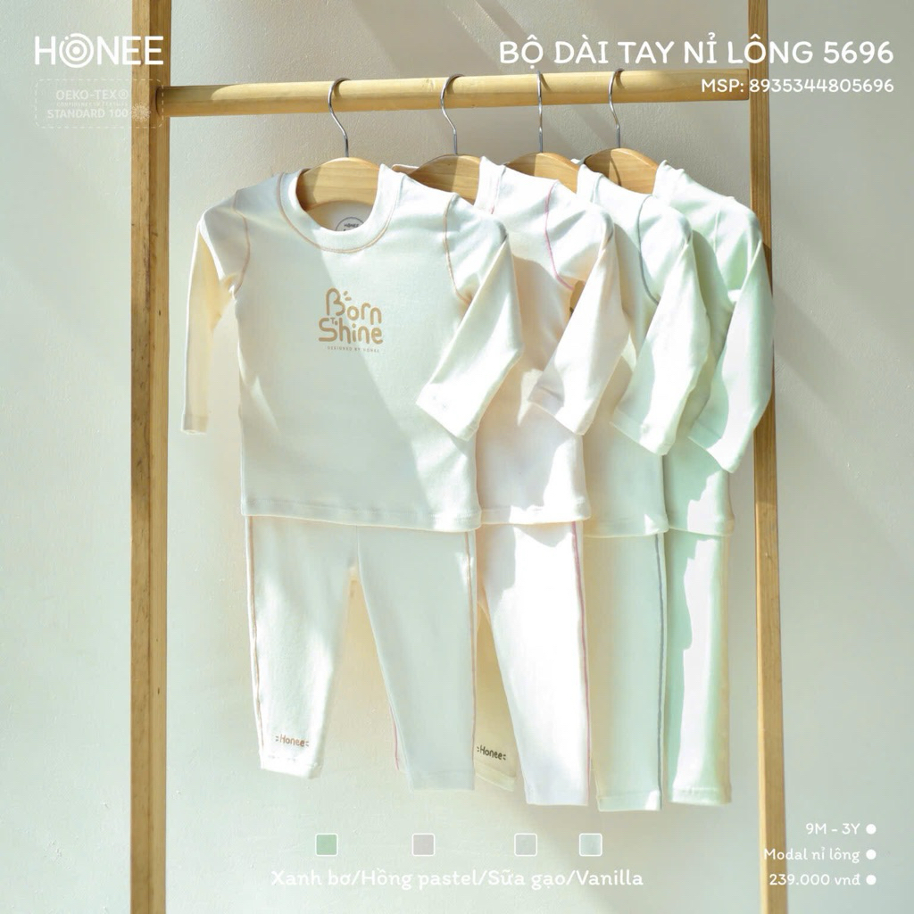 HONEE/ HRNEE Bộ dài tay nỉ lông cho bé trai bé gái hãng HRNEE HONEE