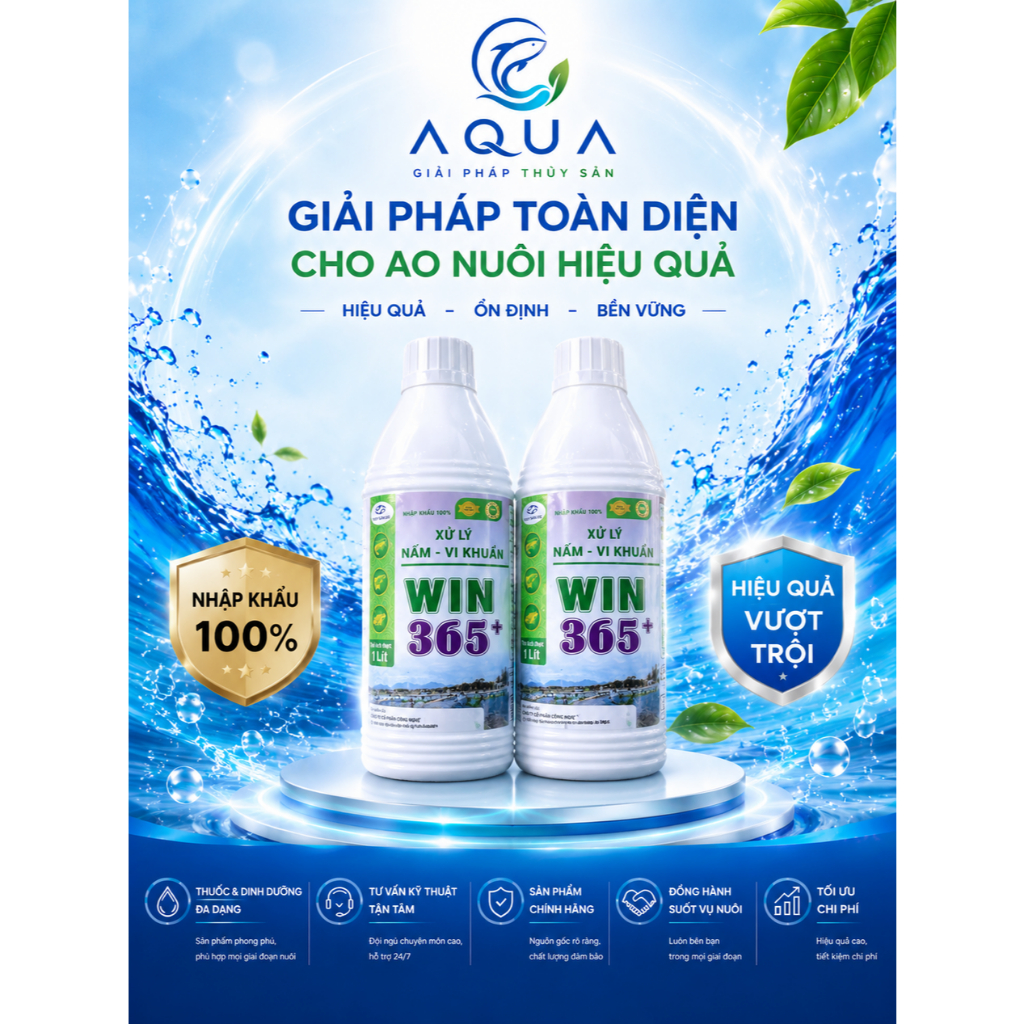 WIN 365+ Dung Dịch Xử Lý Nấm & Vi Khuẩn Ao Nuôi Hỗ Trợ Làm Sạch Nước Giải Độc Kim Loại Nặng 1 Lít