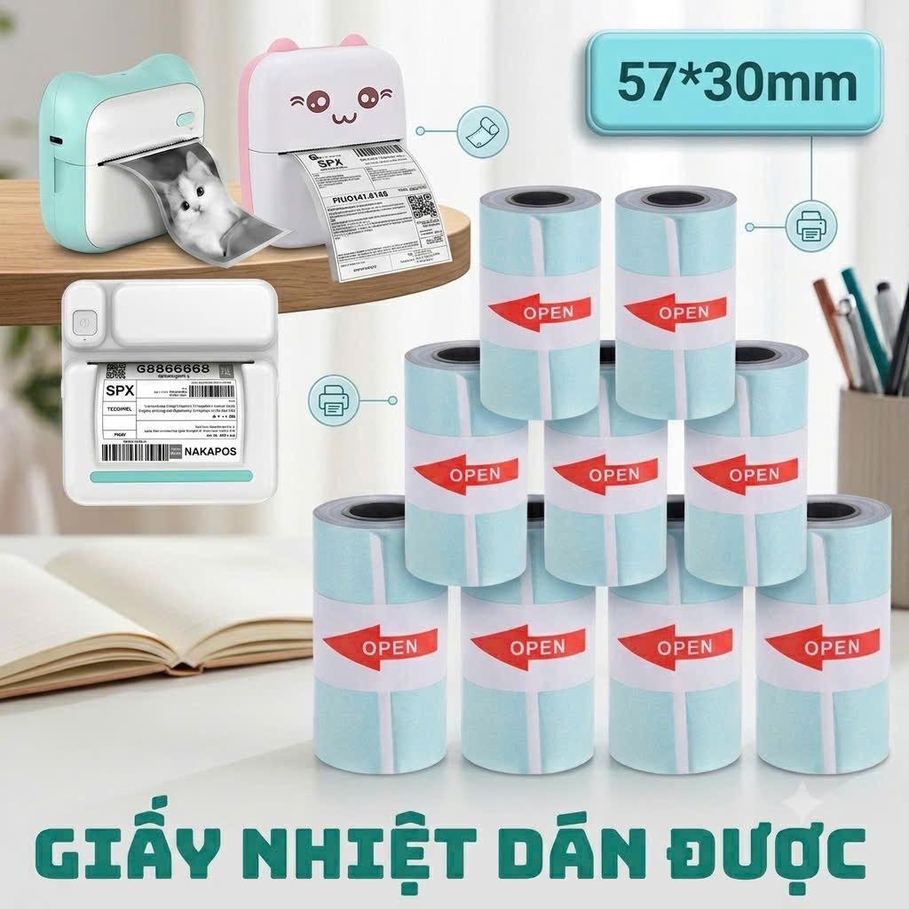 Giấy in bill K57x30 DÁN ĐƯỢC giấy in hóa đơn giấy in nhiệt cho dòng Mini in đơn hàng in vận đơn K57*